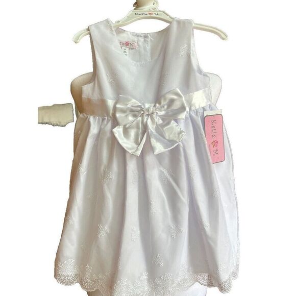 Katie M. Girls’ Sleeveless Formal White Dress With Bow Size 3T - Picture 1 of 5
